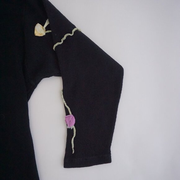 Vintage Maureene Keene Black Knit 3D Floral Vine Pullover Tunic One Size - Picture 4 of 10